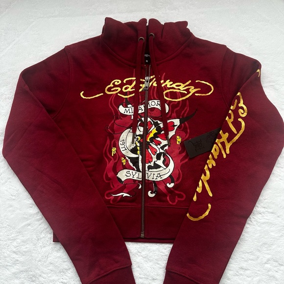 Ed Hardy Tops - Ed Hardy Wine Cropped Zip-Up Hoodie